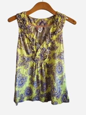 Anthropologie Akemi + Kin Hauraki Yellow Paisley Tank Top Cotton Size S Boho